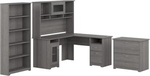 Bush Business Furniture L Shaped Desk With Hutch, Bookcase, File Cabinet | 60Wx23DX37W