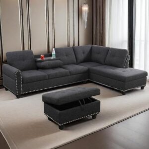 GlasFlength L Shaped Sectional Sofa With Ottoman