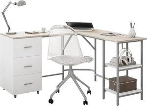 Techni Mobili L Shaped Two-Toned Computer Desk With Drawers
