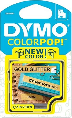 DYMO Label Maker Tape, Black On Gold Glitter