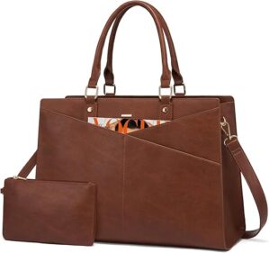 LOVEVOOK Laptop Tote Bag, Leather Business Briefcase