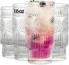 SoulTimes Large Ribbed Glassware Set, 4 Pack