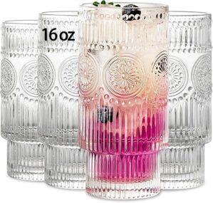 SoulTimes Large Ribbed Glassware Set, 4 Pack