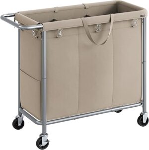 SONGMICS Laundry Basket With Wheels, 3-Section Hamper
