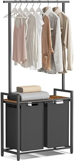 VASAGLE Laundry Sorter With Clothes Rack UBLH241B01