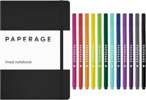 PAPERAGE Lined Journal Notebook & Fine Point Pens Bundle