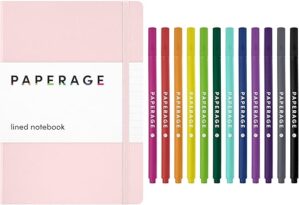 PAPERAGE Lined Journal Notebook & Fine Point Pens Bundle