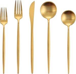 Oliviola Matte Gold Silverware, 40-Piece Flatware Set