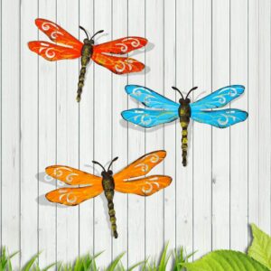 Scwhousi Metal Dragonfly Wall Decor, 3 Pack