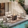 Sundale Outdoor Metal Patio Furniture Set With Fire Pit