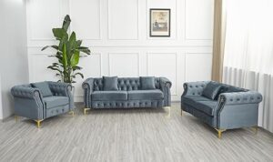 MODCART Mid-Century Velvet Sofa Set, 3 Pieces