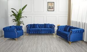 MODCART Mid-Century Velvet Sofa Set, 3 Pieces