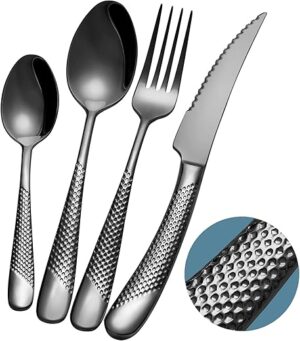 Xideman Modern Black Hammered Silverware Set