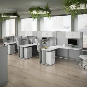 Bush Business Furniture Office In An Hour 3 Person L Shaped Cubicle Desks