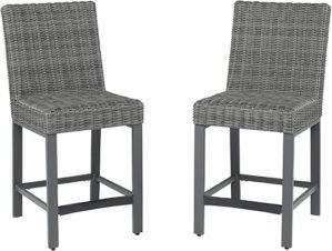Signature Design by Ashley Outdoor Palazzo Resin Wicker Tall Barstool, Gray