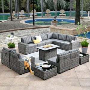 HOOOWOOO Outdoor Patio Sofa Set With Fire Pit