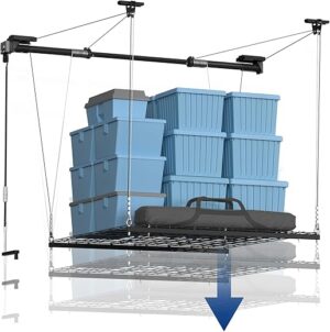 FLEXIMOUNTS Overhead Garage Lifting Storage Rack, 4×4 Ft
