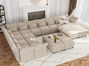 LLappuil Oversized Sectional Sofa Sleeper, Chenille