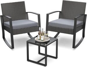 Qsun Patio Rocking Bistro Set With Table
