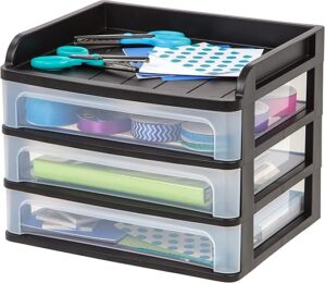 IRIS Plastic Desk Top 3-Drawer Storage Organizer