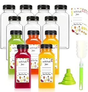 Leaflai Plastic Juice Bottles With Caps, 12oz