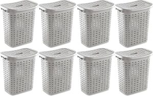 Sterilite Plastic Wicker Style Laundry Hamper, Cement Gray