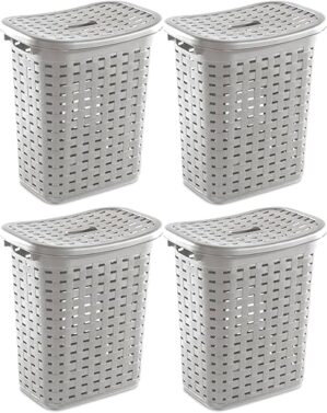 Sterilite Plastic Wicker Style Laundry Hamper, Cement Gray