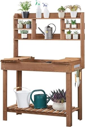 Yaheetech Potting Bench Table With Storage Shelf