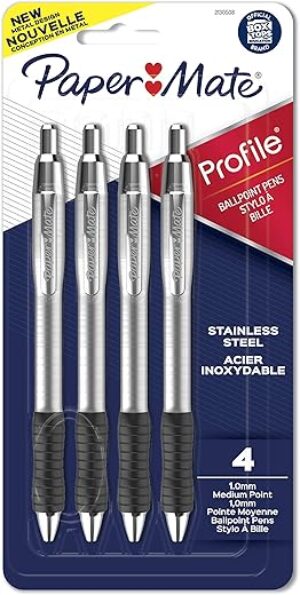 Paper Mate Profile Ballpoint Pens, Stainless Barrel, 1.0 mm