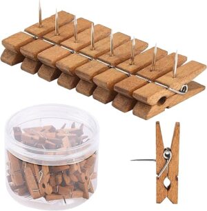 Joyberg Push Pins With Wooden Clips, Decorative