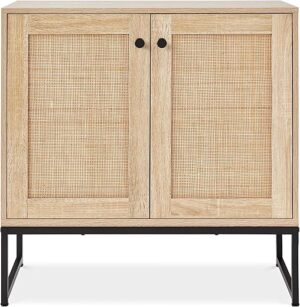 Best Choice Products Rattan 2-Door Storage Cabinet Sideboard