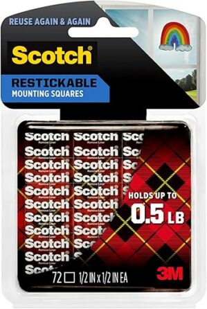 Scotch Restickable Clear Mounting Squares, 72 Count (R103)