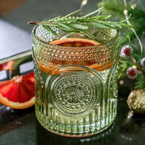 Kate Aspen Retro Arch Floral Green Drinking Glasses Set