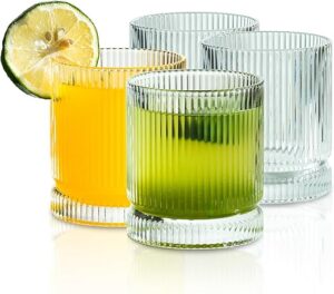 KEMORELA Ribbed Glass Cups, 13oz Vintage Glassware