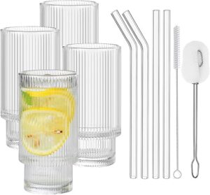 ALINK Ribbed Glassware Drinking Glasses Set