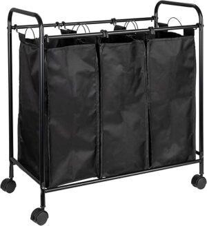 Household Essentials Rolling Triple Laundry Sorter, Black