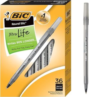 BIC Round Stic Xtra Life Pen, Black, 36 Pack