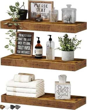 QEEIG Rustic Brown Floating Shelves Set 16 Inch (015-BN3)