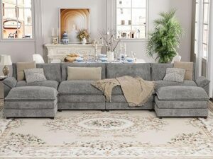 YESHOMY Sectional Modular Sofa With Ottoman, Grey
