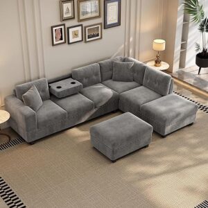 P PURLOVE Sectional Sofa With Chaise & Ottoman