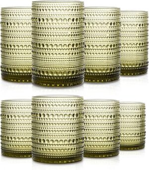 SoulTimes Set Of 8 Vintage Green Hobnail Glasses