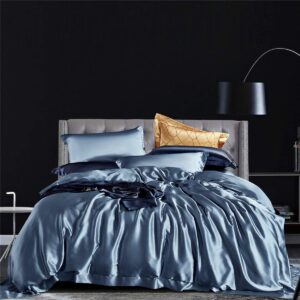 Orose Silk Bed Sheets Set 25 Momme (Silver Blue, Full)