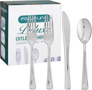 FOCUSLINE Silver Plastic Silverware Set, 160 Pack