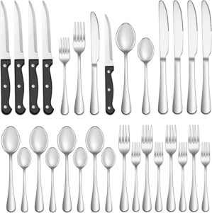 MUTNITT Silverware Set With Steak Knives, Stainless Steel