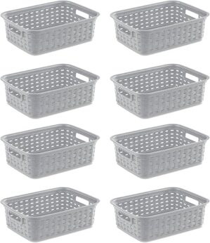 Sterilite Small Weave Open Bin Wicker Basket, Cement