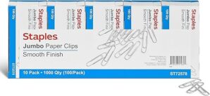 STAPLES Smooth Paper Clips Jumbo 100/Box (A7026605/72578)
