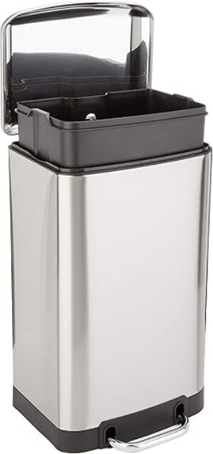 Amazon Basics Smudge Resistant Soft-Close Trash Can, Nickel