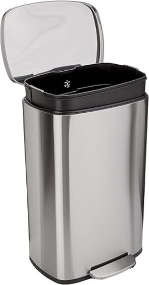 Amazon Basics Smudge Resistant Trash Can, Stainless Steel, 50L