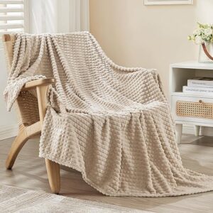 EMME Soft Fleece Beige Throw Blanket, 50” x 60”