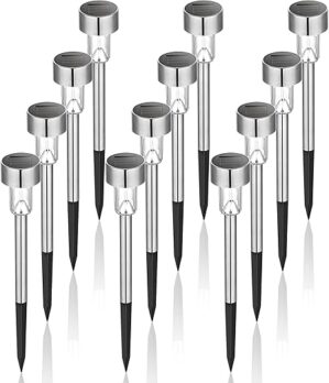 GIGALUMI Solar LED Garden Lights, Stainless Steel, 12 Pack